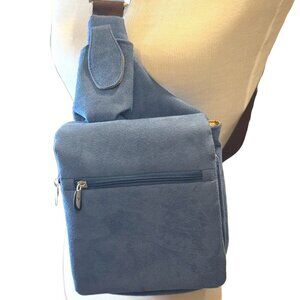 Travelon Crossbody Sling Bag Backpack Purse Blue Suede Leather